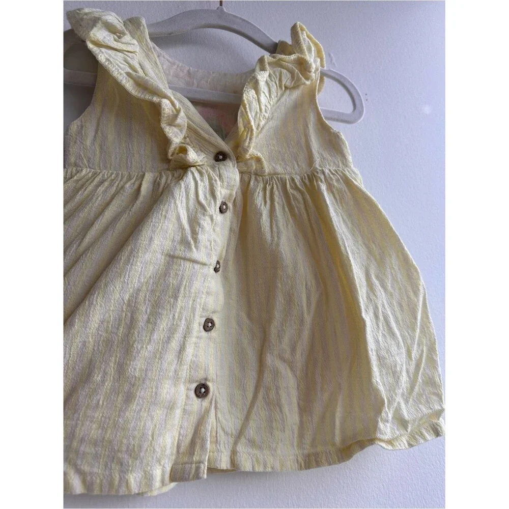 Yellow Striped Embroidered Ruffle Dress